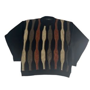 Vintage Protege Sweater Mens‎ Large Black Brown 3D Knit Coogi Retro Stripe Funk